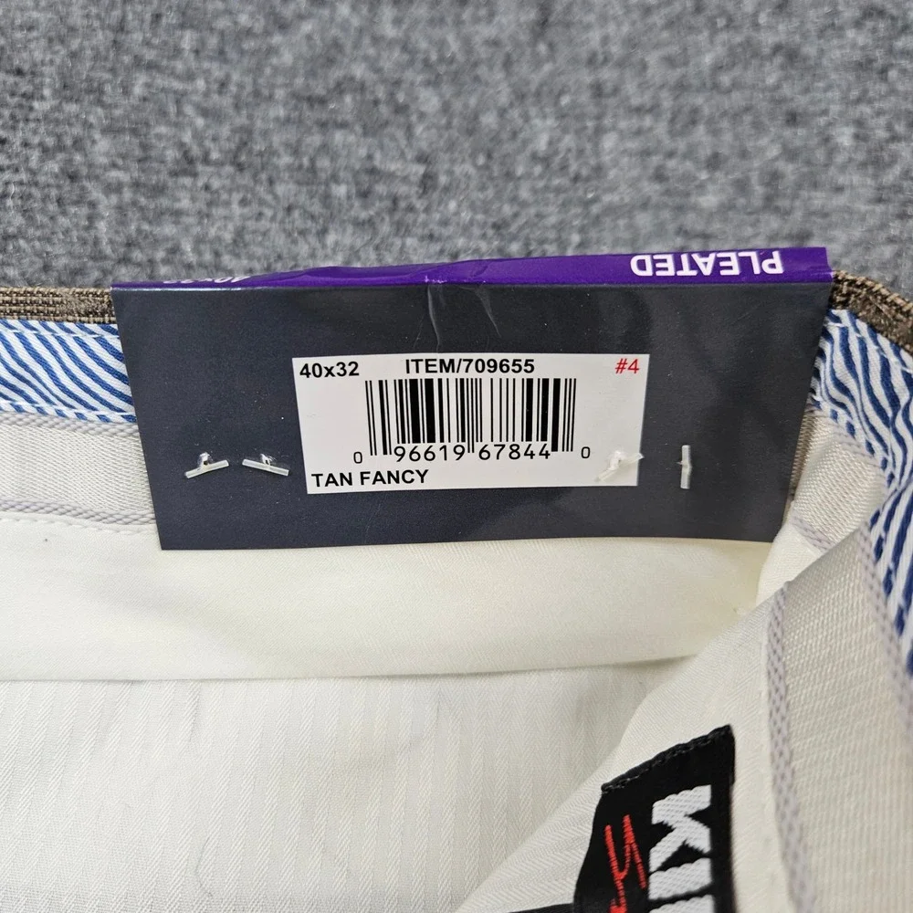 Kirkland Signature Mens 40x32 Wool Pleated Dress Slacks Tan Fancy Cuffed 709655